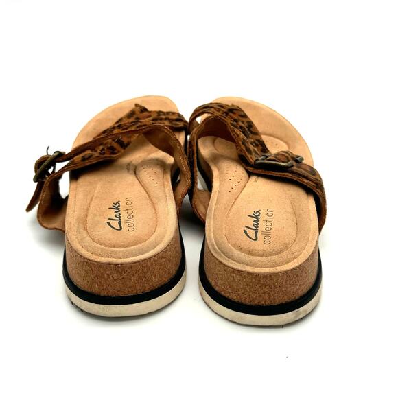 Clarks Collection Brynn Madi Leopard Leather Comfort Casual Thong Sandals 9.5 - Picture 4 of 5